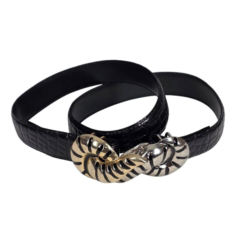 DAME WOMEN'S VINTAGE LEATHER BELT BLACK SERPENT HOOK BUCKLE – ONE SIZE (28"-29")